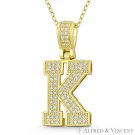 Initial Letter "K" Block Script CZ Crystal .925 Sterling Silver & 14k GP Pendant Initial Letter "K" Block Script CZ Crystal .925 Sterling Silver & 14k GP Pendant