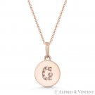 Initial Letter "G" CZ Crystal 14k Rose Gold 15mmx9mm Round Disc Necklace Pendant