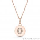 Initial Letter "O" CZ Crystal 14k Rose Gold 15mmx9mm Round Disc Necklace Pendant Initial Letter "O" CZ Crystal 14k Rose Gold 15mmx9mm Round Disc Necklace Pendant