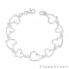Smooth & Textured Heart Italy Love Charm Chain Bracelet in .925 Sterling Silver Smooth & Textured Heart Italy Love Charm Chain Bracelet in .925 Sterling Silver