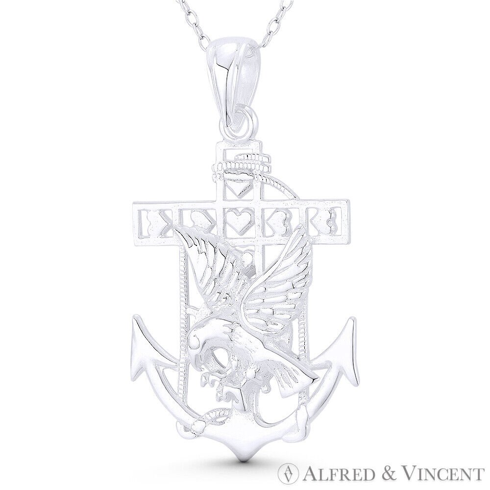 Ship's Anchor Eagle & Helm / Wheel Mariners Charm Pendant in 925