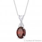Faux Garnet Red Oval & Clear Round CZ Crystal 18mmx7mm Pendant in 14k White Gold Faux Garnet Red Oval & Clear Round CZ Crystal 18mmx7mm Pendant in 14k White Gold