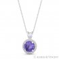 Round Cut Simulated Amethyst & Cubic Zirconia CZ Halo Pendant in 14k White Gold