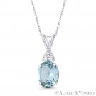 Faux Aquamarine Blue Oval & Round CZ Crystal 18mmx7mm Pendant in 14k White Gold