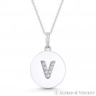 Initial Letter "V" CZ Crystal 14k White Gold 18x12mm Round Disc Necklace Pendant Initial Letter "V" CZ Crystal 14k White Gold 18x12mm Round Disc Necklace Pendant