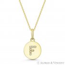 Initial Letter "F" CZ Crystal 14k Yellow Gold 15x9mm Round Disc Necklace Pendant Initial Letter "F" CZ Crystal 14k Yellow Gold 15x9mm Round Disc Necklace Pendant