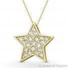 5-Point Star Celestial Charm CZ Crystal Pave Necklace Pendant in 14k Yellow Gold