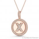 Initial Letter "X" & Halo CZ Crystal Pave 14k Rose Gold 19x13mm Necklace Pendant Initial Letter "X" & Halo CZ Crystal Pave 14k Rose Gold 19x13mm Necklace Pendant