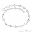 6x6mm Puffed Heart Charm & 3mm Oval Cable Link .925 Sterling Silver Chain Anklet