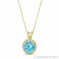 Round Cut Simulated Blue Topaz Cubic Zirconia CZ Halo Pendant in 14k Yellow Gold