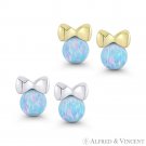 4mm Fiery Azure-Blue Opal & Ribbon Bow 14k White Yellow Gold 6x6mm Stud Earrings 4mm Fiery Azure-Blue Opal & Ribbon Bow 14k White Yellow Gold 6x6mm Stud Earrings
