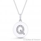 Initial Letter "Q" CZ Crystal 14k White Gold 18x12mm Round Disc Necklace Pendant Initial Letter "Q" CZ Crystal 14k White Gold 18x12mm Round Disc Necklace Pendant