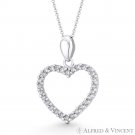 Open Heart Valentine Love Charm CZ Crystal Pave 14k White Gold 20mmx15mm Pendant