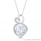 Heart-Shaped & Round Clear CZ Crystal 14k White Gold 22x13mm Love Charm Pendant Heart-Shaped & Round Clear CZ Crystal 14k White Gold 22x13mm Love Charm Pendant