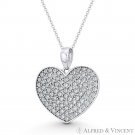 Heart Valentine Love Charm CZ Crystal Pave Solid 14k White Gold Necklace Pendant Heart Valentine Love Charm CZ Crystal Pave Solid 14k White Gold Necklace Pendant