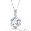 Flower Charm Round Cut CZ Crystal Pave Necklace Pendant in Solid 14k White Gold Flower Charm Round Cut CZ Crystal Pave Necklace Pendant in Solid 14k White Gold