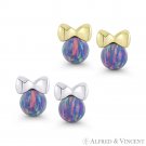4mm Fiery-Lavender Opal & Ribbon Bow 14k White / Yellow Gold 6x6mm Stud Earrings