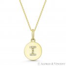Initial Letter "I" CZ Crystal 14k Yellow Gold 15x9mm Round Disc Necklace Pendant