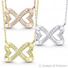 Double-Heart 9x14mm Infinity Charm CZ Crystal Pendant & Necklace in 14k RWY Gold Double-Heart 9x14mm Infinity Charm CZ Crystal Pendant & Necklace in 14k RWY Gold