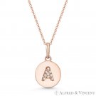 Initial Letter "A" CZ Crystal 14k Rose Gold 15mmx9mm Round Disc Necklace Pendant Initial Letter "A" CZ Crystal 14k Rose Gold 15mmx9mm Round Disc Necklace Pendant