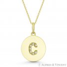 Initial Letter C CZ Crystal 14k Yellow Gold 18x12mm Round Disc Necklace Pendant Initial Letter C CZ Crystal 14k Yellow Gold 18x12mm Round Disc Necklace Pendant