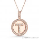 Initial Letter "T" & Halo CZ Crystal Pave 14k Rose Gold 19x13mm Necklace Pendant Initial Letter "T" & Halo CZ Crystal Pave 14k Rose Gold 19x13mm Necklace Pendant