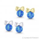 4mm Fiery Pacific-Blue Opal Ribbon Bow 14k White Yellow Gold 6x6mm Stud Earrings