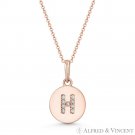 Initial Letter "H" CZ Crystal 14k Rose Gold 15mmx9mm Round Disc Necklace Pendant Initial Letter "H" CZ Crystal 14k Rose Gold 15mmx9mm Round Disc Necklace Pendant