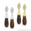 Black Lab-Created Opal Cubic Zirconia CZ 14k Gold Dangling Drop Dangle Earrings Black Lab-Created Opal Cubic Zirconia CZ 14k Gold Dangling Drop Dangle Earrings