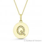 Initial Letter Q CZ Crystal 14k Yellow Gold 18x12mm Round Disc Necklace Pendant Initial Letter Q CZ Crystal 14k Yellow Gold 18x12mm Round Disc Necklace Pendant
