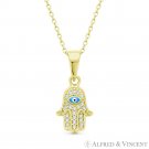 Hamsa Hand of Fatima Evil Eye Charm .925 Sterling Silver 14k Gold-Plated Pendant
