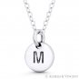 Initial Letter "M" 11mmx8mm Tiny Round Disc .925 Sterling Silver Charm / Pendant