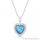 Blue Lab-Created Opal CZ 925 Sterling Silver Heart Pendant Love Charm & Necklace Blue Lab-Created Opal CZ 925 Sterling Silver Heart Pendant Love Charm & Necklace