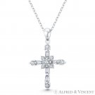Rosicrucian Rose Cross Cubic Zirconia CZ Sterling Silver Rhodium Masonic Pendant