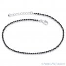 2.3mm Simulated Onyx Cubic Zirconia Crystal & .925 Sterling Silver Tennis Anklet