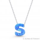 Initial Letter S Blue Lab-Created Opal 10mm Pendant 925 Sterling Silver Necklace Initial Letter S Blue Lab-Created Opal 10mm Pendant 925 Sterling Silver Necklace