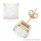 Fiery White Square Cabochon Lab-Created Opal Studs 14k Yellow Gold Stud Earrings Fiery White Square Cabochon Lab-Created Opal Studs 14k Yellow Gold Stud Earrings