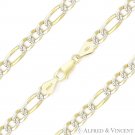 5mm Figaro Pave Link .925 Sterling Silver 14k Yellow Gold-Plated Chain Bracelet