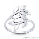Olive Branch & Leaf Boho Charm 17mm Stackable Bypass Ring in 925 Sterling Silver Olive Branch & Leaf Boho Charm 17mm Stackable Bypass Ring in 925 Sterling Silver