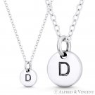 Initial Letter "D" 11mmx8mm Tiny Round Disc .925 Sterling Silver Charm / Pendant