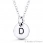Initial Letter "D" 11mmx8mm Tiny Round Disc .925 Sterling Silver Charm / Pendant