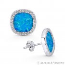 Blue Lab-Created Opal & CZ Crystal Square Halo 925 Sterling Silver Stud Earrings Blue Lab-Created Opal & CZ Crystal Square Halo 925 Sterling Silver Stud Earrings