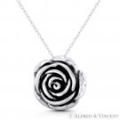 Rose Flower Love & Romance Charm Oxidized 925 Sterling Silver 3D 21x22mm Pendant