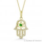 Hamsa Hand Star of David Simulated Emerald CZ Crystal Pendant in 14k Yellow Gold Hamsa Hand Star of David Simulated Emerald CZ Crystal Pendant in 14k Yellow Gold