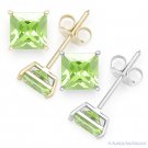 Princess Cut Simulated Peridot CZ Crystal Stud Earrings in .925 Sterling Silver