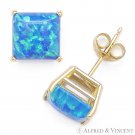 Ocean Azure Blue Square Cut Lab-Created Opal Studs 14k Yellow Gold Stud Earrings Ocean Azure Blue Square Cut Lab-Created Opal Studs 14k Yellow Gold Stud Earrings