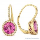3.17ct Pink Lab-Created Sapphire Diamond 14k Yellow Gold Leverback Drop Earrings 3.17ct Pink Lab-Created Sapphire Diamond 14k Yellow Gold Leverback Drop Earrings