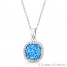 Lab-Created Opal & CZ .925 Sterling Silver Flat Cushion Pendant & Chain Necklace Lab-Created Opal & CZ .925 Sterling Silver Flat Cushion Pendant & Chain Necklace