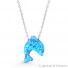 Blue Lab-Created Opal Dolphin Animal Charm .925 Sterling Silver Necklace Pendant Blue Lab-Created Opal Dolphin Animal Charm .925 Sterling Silver Necklace Pendant