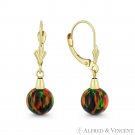 Black Lab-Created Fire Opal Ball 14k Yellow Gold Leverback Dangle Drop Earrings